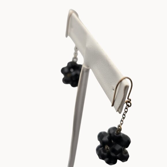Whimsigoth Dark Academia Retro Glam Party Black Bead Cluster Dangle Drop Earring - Picture 5 of 7